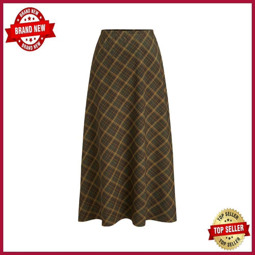 Women's Plaid Maxi Skirt A-Line Pleated Fall Fashion Casual Vintage